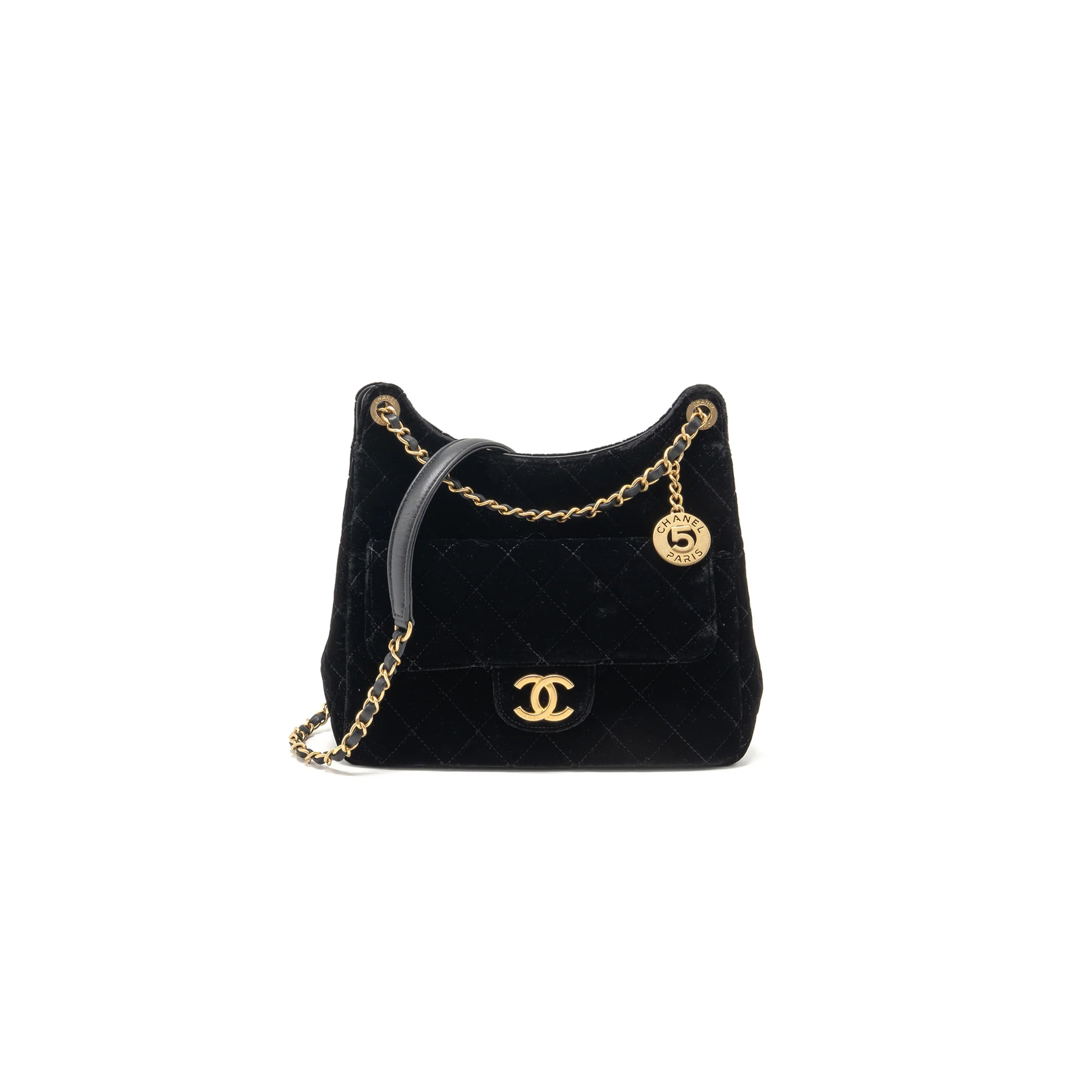 Ch*el 23b hobo bag velvet black ghw 296301 (23*22*7cm)